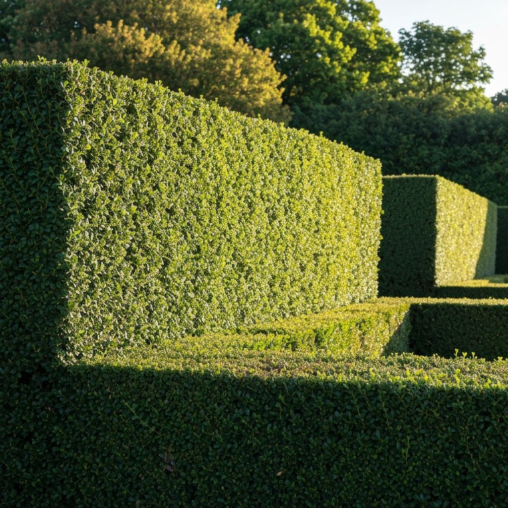 Neatly trimmed formal hedge in an English garden