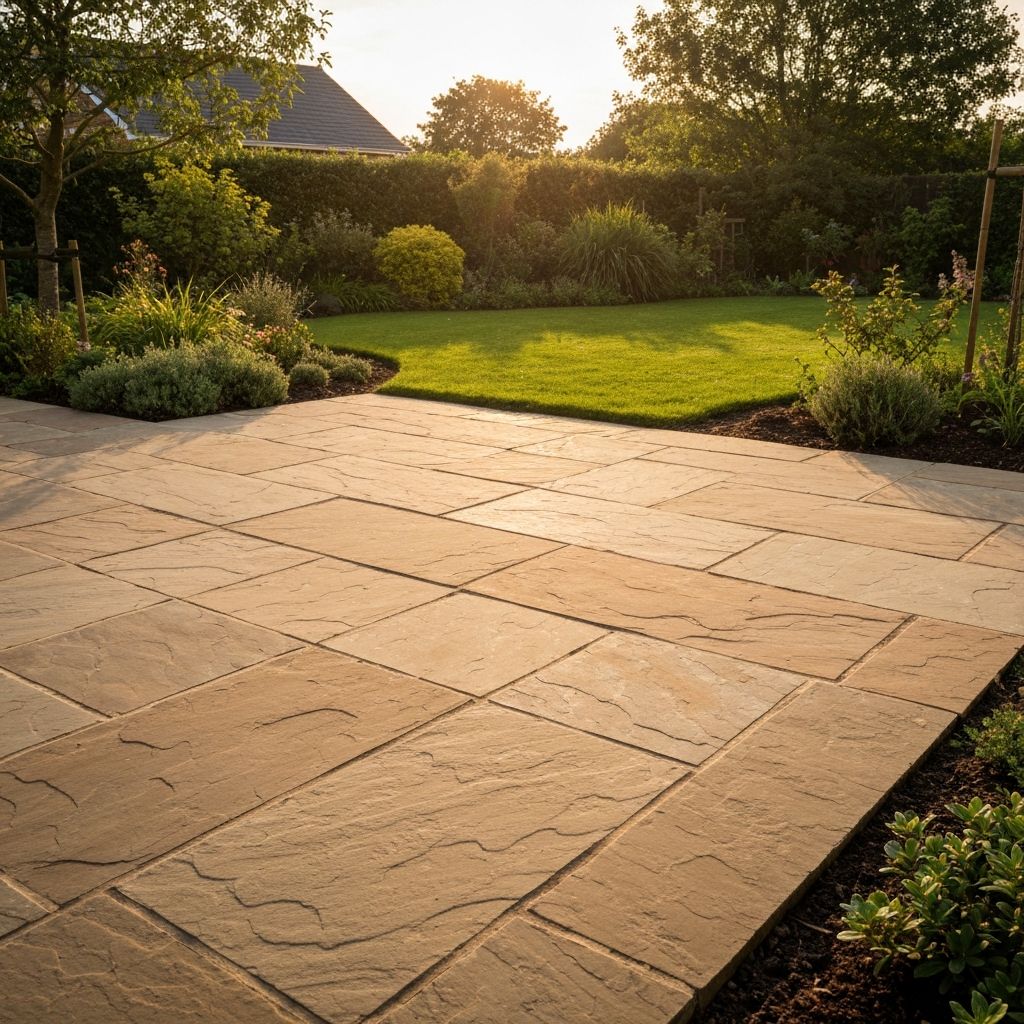 Newly laid natural stone patio